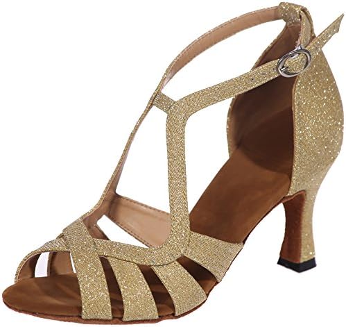 Zbeibei Women's Fashion Weave Style Glitter Leather Ankle Strap Sandals Salsa Tango Latin Dance Shoes 834907GL(3.5 UK,Gold Glitter)