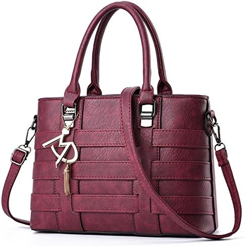 Vincico Womens Fashion Designer Pu Leather Bag Top Handle Tote Purse Shoulder Bags Ladies Handbags (Wine Red)