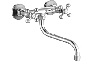 ADGO Stilo armatura kuchenna do zlewozmywaka, kran do zlewozmywaka, armatura zlewozmywakowa, dwuręczna bateria zlewozmywakowa, mikser ścienny z dwoma przyciskami, klasyczna (chrom)