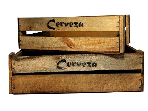 Cerveza Holzkisten, 2-er Set, groß, Holzkiste, Obstkiste, Vintage Design, braun natur