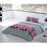 Devota&Lomba Juego de Fundas Nórdicas Almendro Cenefa Verde / Rosa Cama 135