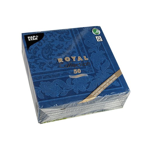 Papstar 11665 50 Servietten "ROYAL Collection" 1/4-Falz 40 cm x 40 cm, "Ornaments", dunkelblau