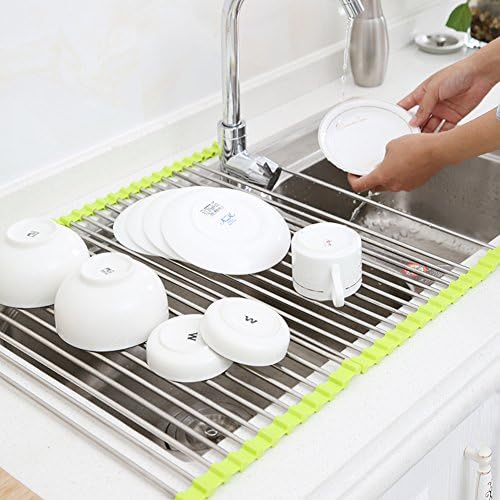 Stainless steel sink dish drying rack,Kitchen drain rack tableware dishes sink control watering supplies shelves-A 27.8x47.2cm(11x19inch)