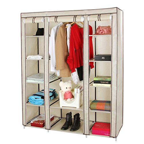 Songmics XXL 175 x 150 x 45 cm Kleiderschrank Faltschrank Drei hochrollbare Türen Campingschrank Beige LSF03M - 2