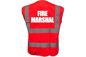 BROOK HI VIS UK FIRE MARSHAL Red Hi Vis Viz Reflective Vest Waistcoat Printed Front and Back Safety Workwear- Printed By Brook Hi Vis,