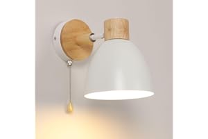DAXGD Applique Murale Intérieur, Appliques en Bois E27, Lampe Murale avec Interrupteur Tirette Douille, Rotative à 360 ° pour Couloir d'étude de Chambre (Ampoule Non Incluse)