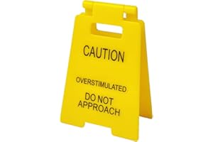 VESTORYYER Funny Office Prank Desk Sign,caution overstimulated desk sign, Do Not Approach Warning Sign Humorous Gag Gift Mini Desk Decor for Coworkers Employees Boss Teammate Office (Yellow)