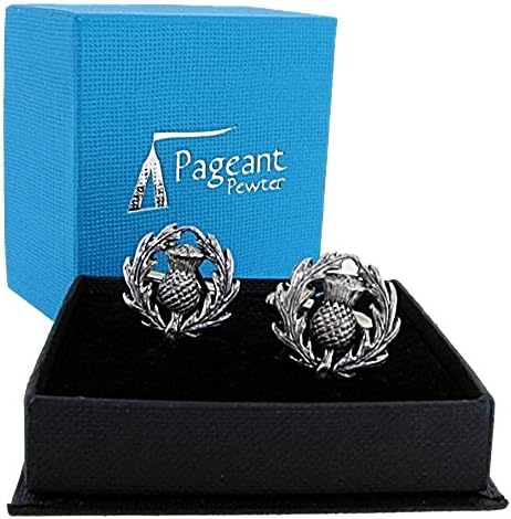 SCOTTISH THISTLE Polished Pewter Cufflinks Boxed Gift - Made in England