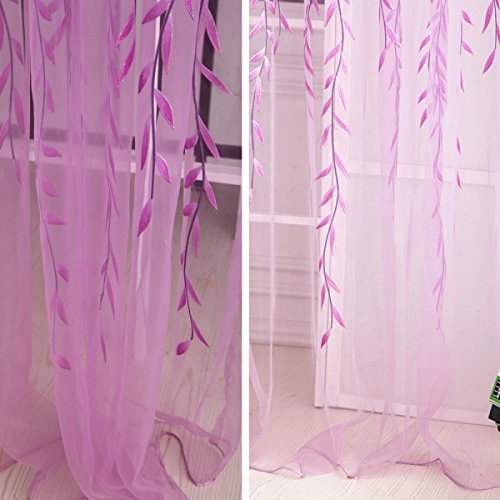 Generic Weidenzweige Pflanze Muster , Transparente Voile Vorhänge Vorhang Volant für Fenster Hochzeit im Sommer Dekoration – Lila, 200 x 100cm - 3