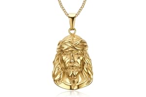 BOBIJOO JEWELRY - Colgante, Collar de la Cabeza de Jesucristo 316L de Acero Inoxidable Chapado en Oro de Oro de la Cadena de