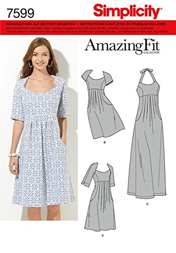 Simplicity Schnittmuster 7599 AA Damen Kleid,Habiller in 3 Variationen, Gr. 36 - 44