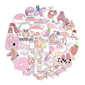 YellowCult 35 Pink VSCO Laptops Cute Waterproof Girls Vinyl Sticker, No-Duplicate VSCO Stickers Pack Fashion Labels, Art, Laptop, MacBook, Skate Board, Luggage [35 Waterproof Pink VSCO Stickers]