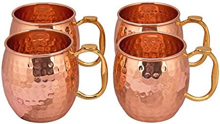 CopperTang Copper Mugs (Set of 4) | PREMIUM QUALITY |475 ML|Solid Copper Moscow Mule, Hammered Finish, Extra Shine | 100% Genuine Product | ERA