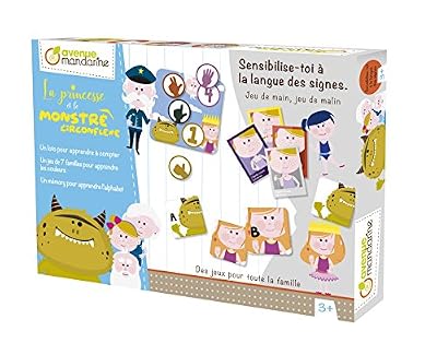 Avenue Mandarine JS001C - Une boite La princesse et le monstre circonflexe comprenant un Loto 5 planches + 20 jetons, un jeu de 7 familles 49 cartes et un Mémo 52 cartes