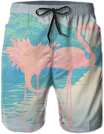 GENTLE Men's Flamingos Tropical Summer Beach Pants Shorts Thin Fifth Trousers Outdoors Wear Large