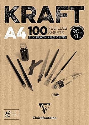 Clairefontaine 96545C Bloc collé Kraft A4 100 feuilles 210 x 297 mm 90 g Brun