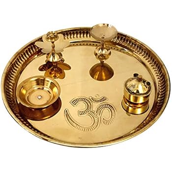 Akanksha Arts Brass Pooja Thali (22 cm, Golden)