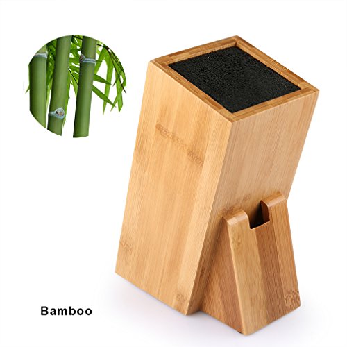 SHINY HOME® Universal Messerblock Messerhalter Borsteneinsatz herausnehmbar Messeraufbewahrung ohne Messer Bambus mit Borsteinsatz schwarz - 3