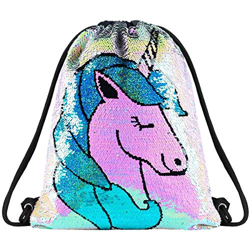 Deeplive Fashion Mermaid - Mochila de Lentejuelas con cordón Brillante para el Hombro al Aire Libre, mágica, Reversible, Bolsa de Danza, Bolso de Moda Brillante, Mochila Deportiva, Unicorn