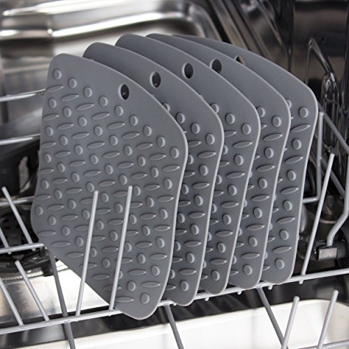Oxid7® Topf-Untersetzer aus Silikon | 5er Set | Hitzebeständig | Spülmaschinenfest | Topflappen flexibel 18 x 17 cm | Farbe: Einfarbig Grau - 5