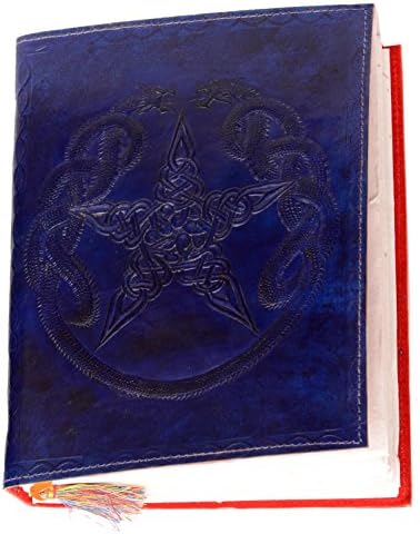 Imperial Handmade Leather Journal Embossed Double Dragon and Pentagon Star Vintage Notebook, Diary, Sketchbook, Travel And Thought Blank Book for Writing & Sketching (9 x 7 Inches) - Violet