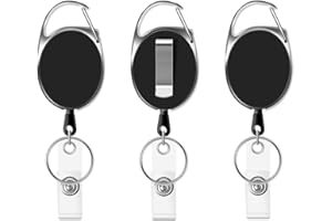 HOINYA Retractable Keyring, 3 Pcs Retractable Lanyard Reel Clips Extendable Keychain with Key Belt Reel for Key Ring, ID Card Badge Holder, Pass Card