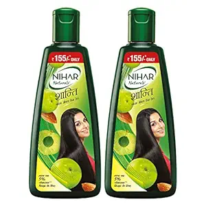 Nihar Shanti Amla & Badam Hair Oil, For Black, Silky & Stronger Hair, 500 ml (Pack of 2)