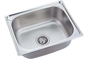 DESHVA Évier De Cuisine 304 en Acier Inoxydable 420mm X 370mm Evier INOX Brossé avec Trous De Montage Et Égouttoir Cuve Simple