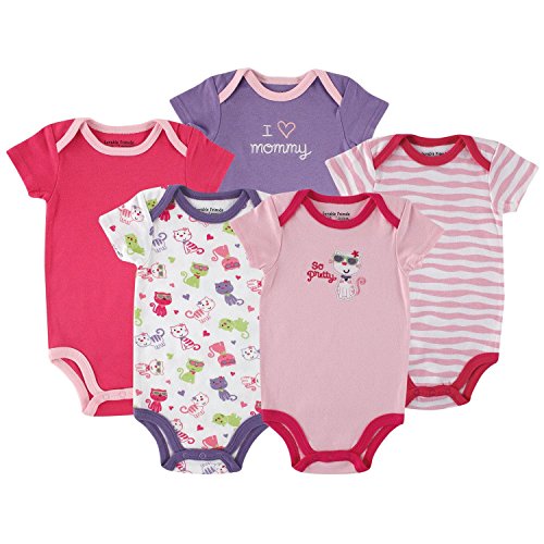 Luvable Friends Hanging 5 Pack Bodysuits Vests (6-9 Months, Pink Cat)