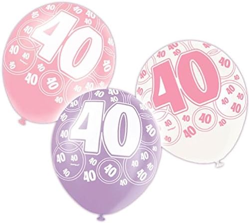 6 Assorted Pink Glitz 40Th Birthday Printed Latex Balloons