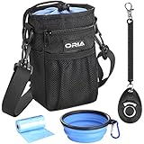 ORIA Futtertasche für Hunde , 4 in 1 Futterbeutel Hundtraining mit Kotbeutel Spender, Hundetraining Clicker, Falten Schüssel, Verfügbares Tasche & Schultergurt, Premium Leckerlibeutel für Hundefreund