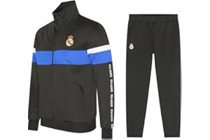 Real Madrid Chándal Dos Piezas Chaqueta Negra Franja Azul y pantalón Negro para Adulto Producto Oficial