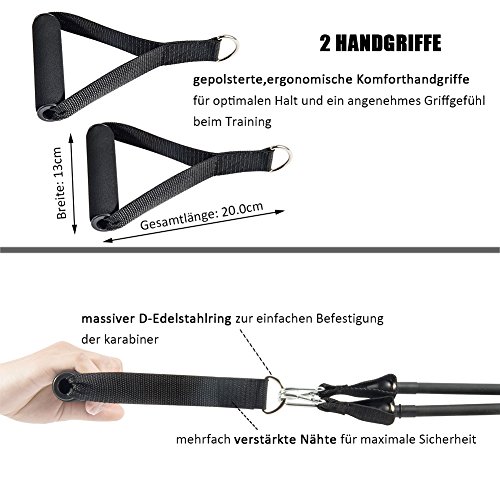 Supertrip Resistance Bänder Set,Body Tube / Expander Set Sport Band Widerstandsbänder Fitnessbänder Gymnastikbänder aus Naturlatex mit Trainingsguide+Griffe+Türanker+Knöchelriemen+Fußschlaufe+8-Typ Trainingsbänder - 5