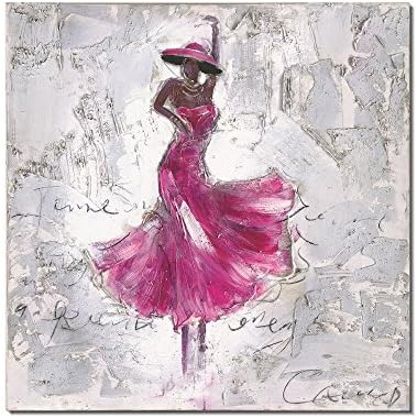 Oil Paintings On Canvas Elegant Art Dancing Lady Artwork Wall Decor for living Room Bed Room Dinning Room Framed Stretched Ready to Hang - Pink 29.5 x 29.5 inch