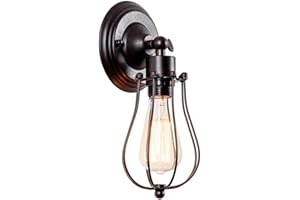 Luling Industrial Wall Sconce Vintage Lighting Adjustable Lamp Rustic Wire Metal Cage Oil Rubbed Wall Light Shade Edison Style Antique Fixture Porch Mirror (No Bulb) (Rust Color)