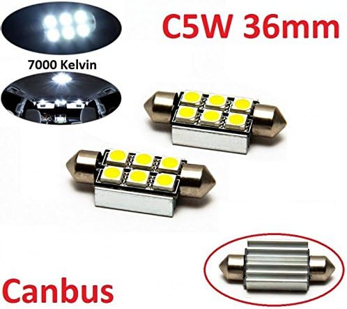 Pack of 2x C5 W 36 mm with 6 Power SMD 12 V Xenon Wheisse LED with Canbus Resistance Plug &amp; Play Installation. Ideal as a license plate light car interior Neleuchtung Inion®