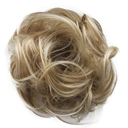 Scrunchy Scrunchie Bun Up Do Hairpiece Hair Ribbon Ponytail Extensions Wavy Curly or Messy (light blonde #25T613)