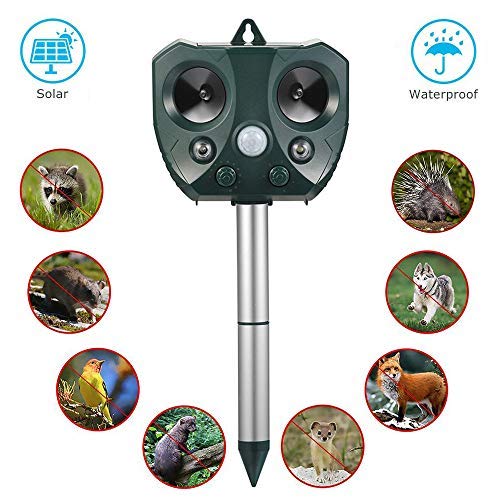 spécifications DAMPOH Animal Repeller, ÉNergie Solaire Ultrasonique pour RéPulsifs De Chat RéPulsif pour Animaux De Compagnie Chat Chien Renard De Ravageurs ImperméAble avec Capteur Pir Lampe Flash à LED