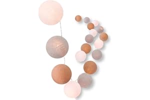 CREATIVECOTTON Łańcuch świetlny LED z bawełnianymi kulkami w zestawie z timerem i ściemniaczem (35 kulek, Ambiance)