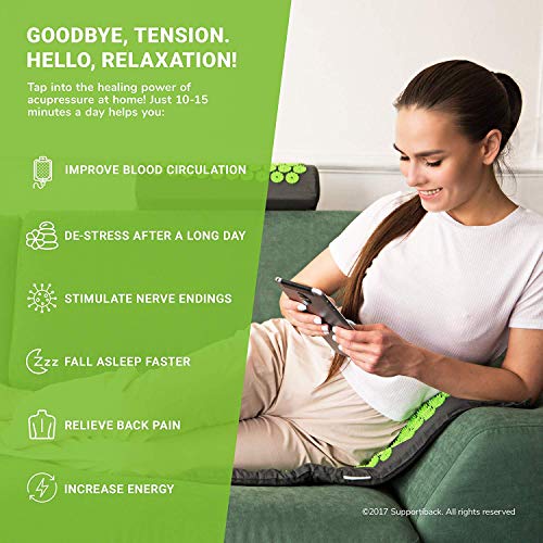 Supportiback® Tapis et Oreiller d'Acupression - Soulage dos et nuque, détend les muscles, réduit les insomnies - Housse lavable, sac de transport Supportiback® Tapis et Oreiller d'Acupression - Soulage dos et nuque, détend les muscles, réduit les insomnies - Housse lavable, sac de transport