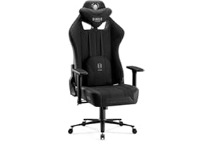 Diablo X-Player 2.0 Fotel Gamingowy Krzesło Biurowe Dla Gracza Obrotowy Regulowane Podłokietniki 3D Tapicerka Materiałowa Ergonomiczny Poduszka Pod Kark i Lędźwie (Czarny, King (XL))