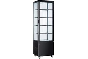 METRO Professional Vetrina refrigerata verticale GGC3270B, plastica/vetro, 52 x 48.5 x 189.5 cm, 270 L, raffreddamento a ventola, 4 ripiani, con rotelle, nero