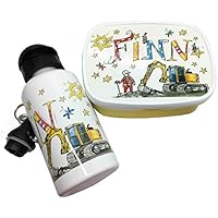 Brotdose mit Trinkflasche mit Namen im Set, Bagger, personalisiertes Kindergarten-Frühstücksset, Rosirosinchen, Rosti Mepal