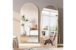 BHFFTHK Specchio a Figura Intera 180x80 cm,Specchio da Terra ad Arco con Specchio da Parete Grande con Cornice in Alluminio e vetro infrangibile,Appoggiare o Appendere per Soggiorno,Corridoio,Gold