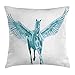 Produktbild Horse Throw Pillow Cushion Cover, Artistic Blue Pegasus Horse with Open Wings Fantasy Mystery Myth Flight, Decorative Square Accent Pillow Case, 18 X 18 Inches, Turquoise and White