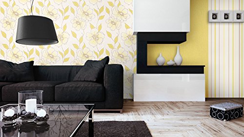 Tapete Edel Vliestapete Gelb Weiß Blumen , schönes Floral Design und purer Luxus Effekt , moderne Natur Optik für Wohnzimmer, Schlafzimmer, Flur oder Küche inkl. Newroom Tapezier Profibroschüre mit super Tipps! - 2