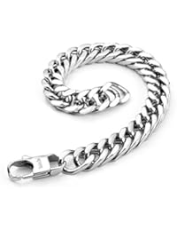 MENDINO joyas para hombre motorista de molinillo de plata de sarga cuatro pulseras de acero inoxidable incluye una bolsa de regalo de terciopelo