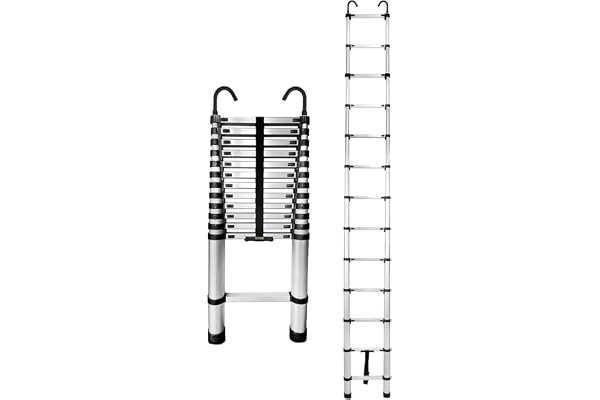 Drabest - Stege - Teleskopstege - Utdragbar stege - Fällbar stege, aluminiumstege - Multifunktionsstege - Multifunktionell stege, utdragbar stege - aluminiumstege, hopfällbar - 13 steg - höjd 3,8 m