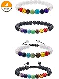 4 Pieces Lava Stone Bracelets 7 Colors Chakra Beads, Aromatherapy Bracelets Bangles for Essential Oils (Style Set 1)