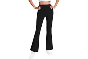 duxyoz Girl Fleece Lined Flare Leggings Winter Warm Bell Bottom Pants for Teen Girls Plush Thermal High Waist Bootcut Trousers Solid Color Preppy School Trousers Sweatpants Age 5-16 Years